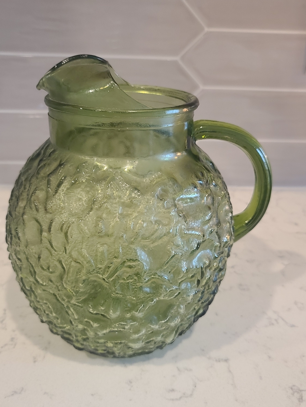 Anchor Hocking Vintage Textured Green Glass Pitcher